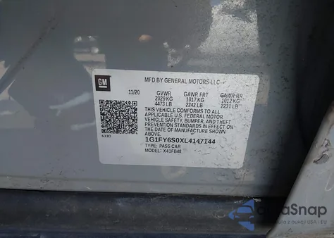 2020 Chevrolet Bolt Ev Fwd Lt из США, поврежденный, VIN 1G1FY6S0XL4147144